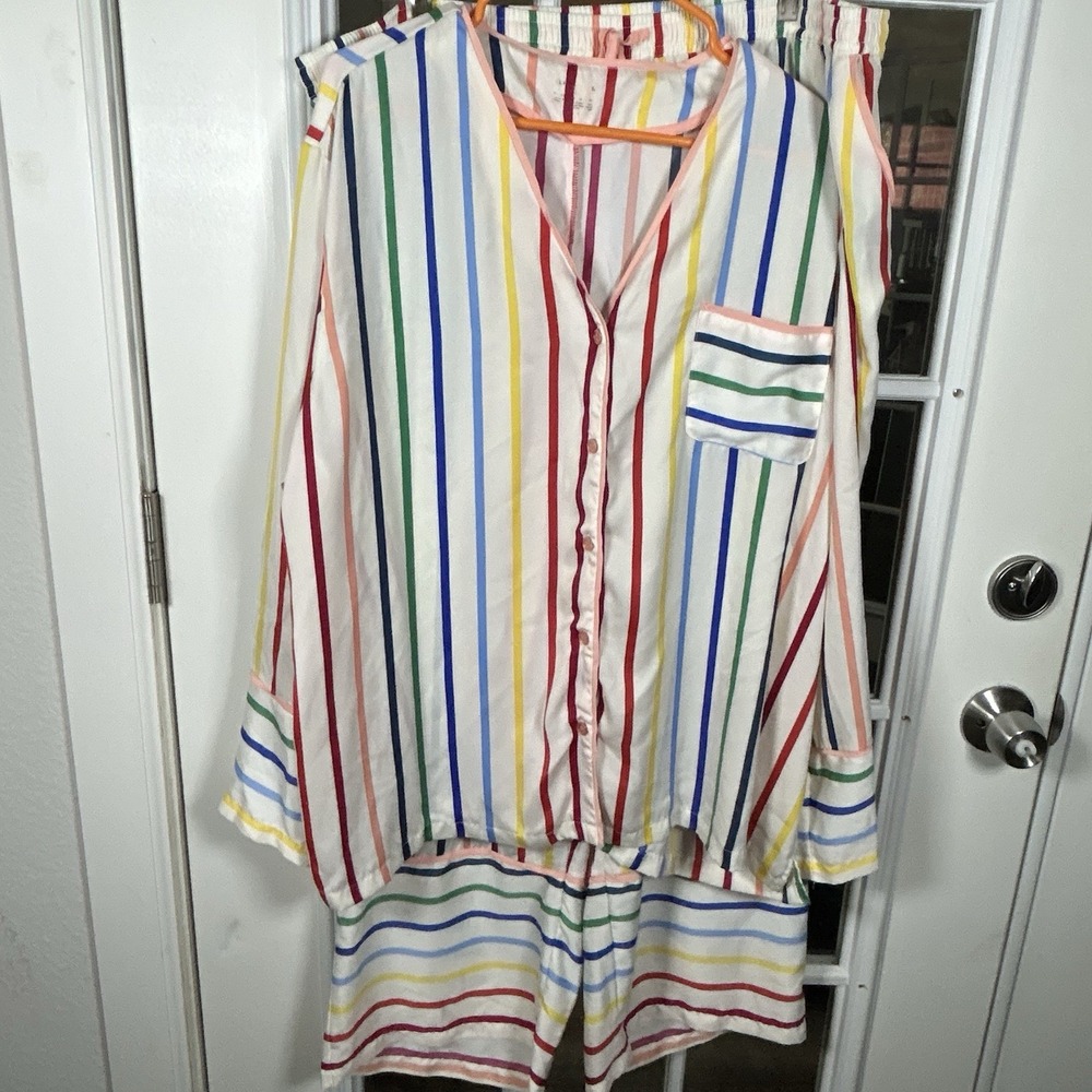 Summersalt Rainbow Stripe Pajama Set Long Sleeve 1XL Pride Outfit Loungewear